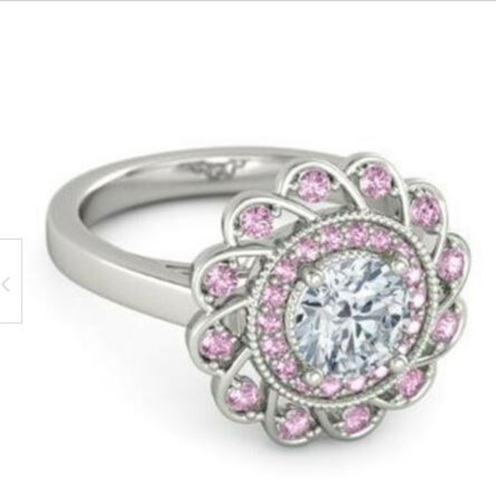 Silver Pink Diamond Style Ring SZ 11